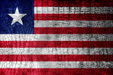 Liberia Flag painted on luxury crocodile textureの写真素材