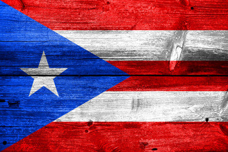 Puerto Rico Flag painted on old wood plank textureの写真素材