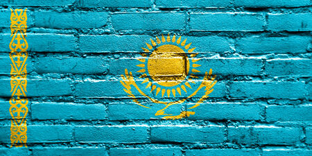 Kazakhstan Flag painted on brick wallの写真素材