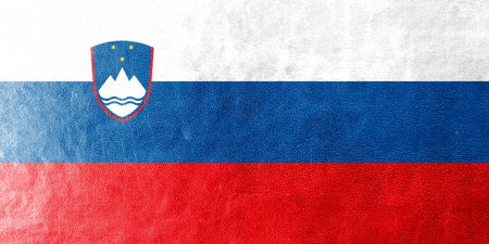 Slovenia Flag painted on leather textureの写真素材