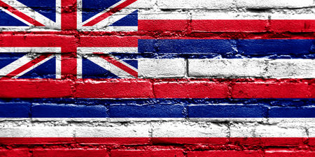 Hawaii Flag painted on brick wallの写真素材
