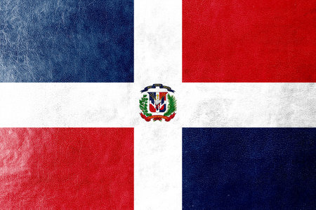 Dominican Republic Flag painted on leather textureの写真素材