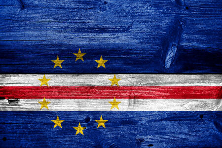 Cape Verde Flag painted on old wood plank textureの写真素材