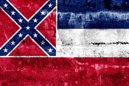 Mississippi State Flag painted on grunge wallの写真素材