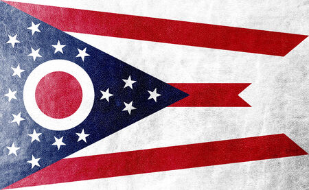 Ohio State Flag painted on leather textureの写真素材