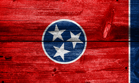 Tennessee State Flag painted on old wood plank textureの写真素材