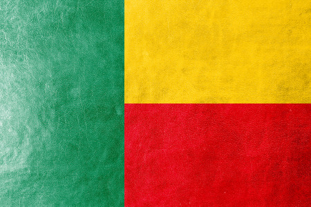 Benin Flag painted on leather textureの写真素材