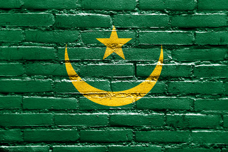 Mauritania Flag painted on brick wallの写真素材