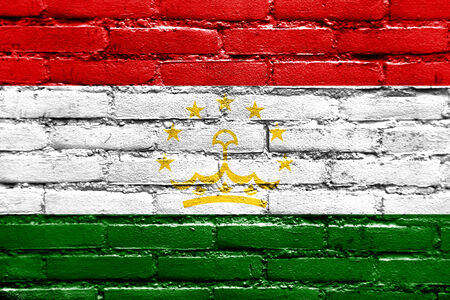 Tajikistan Flag painted on brick wallの写真素材