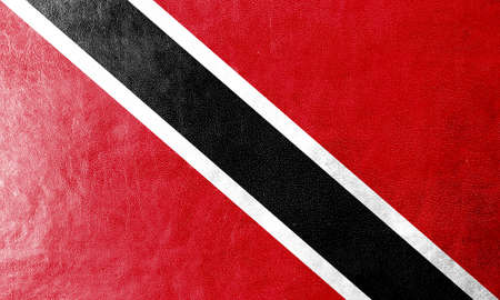 Trinidad and Tobago Flag painted on leather textureの写真素材
