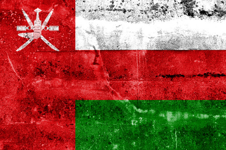 Oman Flag painted on grunge wallの写真素材