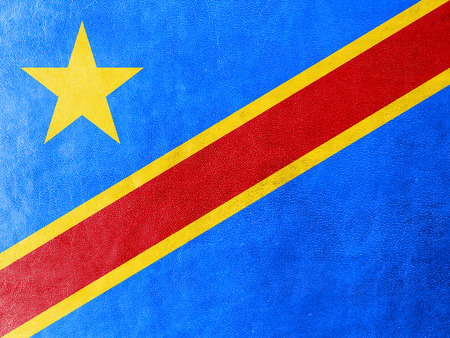 Democratic Republic of the Congo Flag painted on leather textureの写真素材
