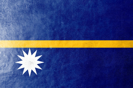 Nauru Flag painted on leather textureの写真素材