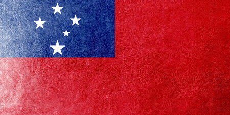 Samoa Flag painted on leather textureの写真素材