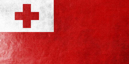 Tonga Flag painted on leather textureの写真素材
