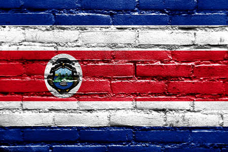Costa Rica Flag painted on brick wallの写真素材