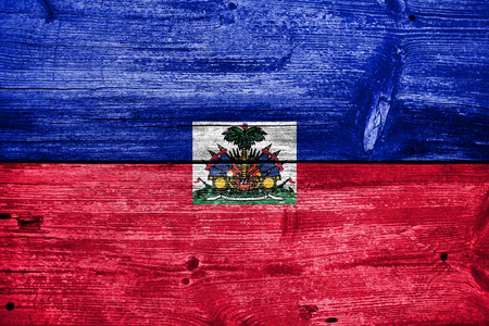 Haiti Flag painted on old wood plank textureの写真素材