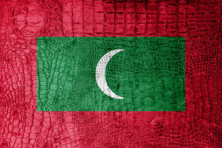 Maldives Flag painted on luxury crocodile textureの写真素材