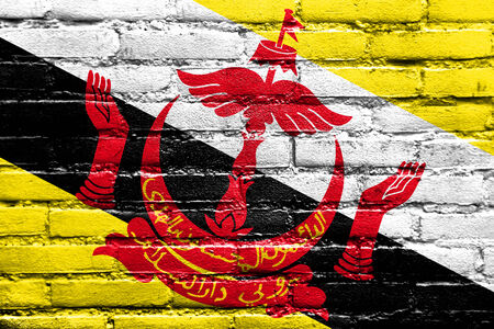 Brunei Flag painted on brick wallの写真素材