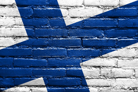 Finland Flag painted on brick wallの写真素材