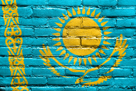 Kazakhstan Flag painted on brick wallの写真素材