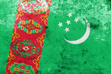 Turkmenistan Flag with a vintage and old lookの写真素材