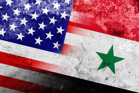USA and Syria Flag with a vintage and old lookの写真素材