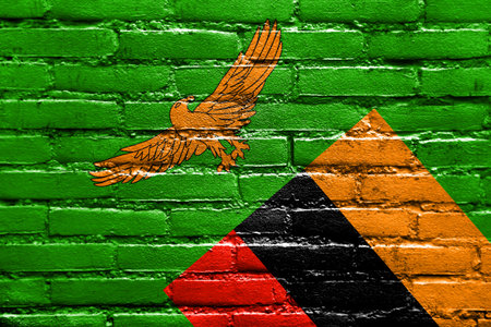 Zambia Flag painted on brick wallの写真素材