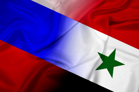 Waving Russia and Syria Flagの写真素材