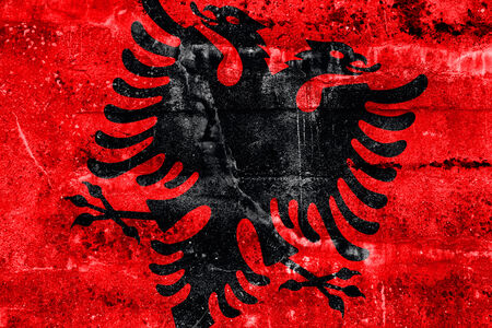 Albania Flag painted on grunge wallの写真素材