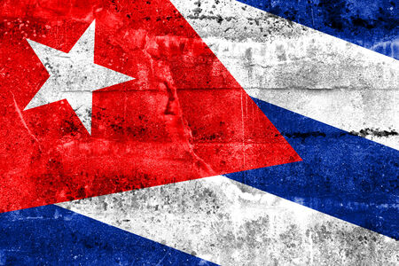 Cuba Flag painted on grunge wallの写真素材