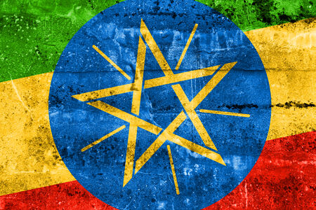 Ethiopia Flag painted on grunge wallの写真素材