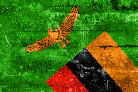 Zambia Flag painted on grunge wallの写真素材