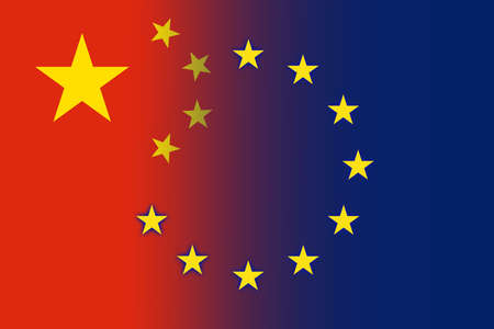 China and European Union Flagの写真素材