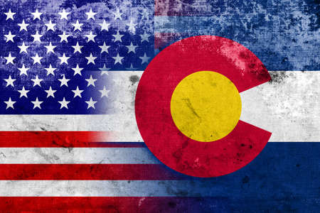 USA and Colorado State Flag with a vintage and old lookの写真素材