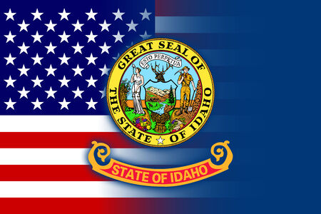 USA and Idaho State Flagの写真素材
