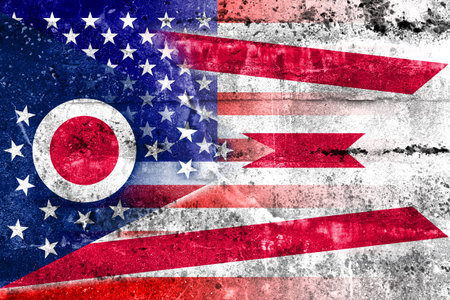 USA and Ohio State Flag painted on grunge wall