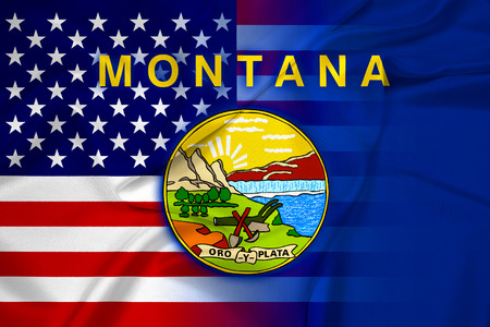 Waving USA and Montana State Flagの写真素材