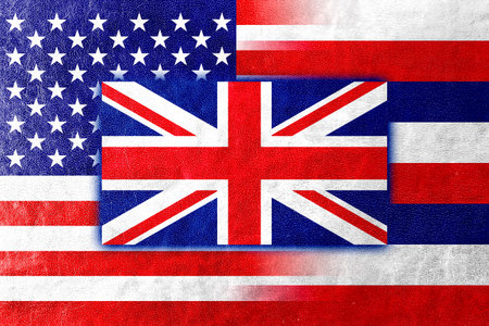 USA and Hawaii State Flag painted on leather texture