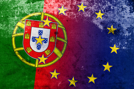 Portugal and European Union Flag with a vintage and old lookの写真素材