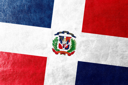 Dominican Republic Flag painted on leather textureの写真素材