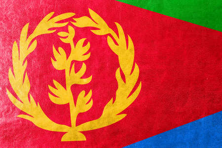 Eritrea Flag painted on leather textureの写真素材