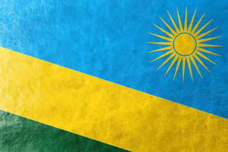 Rwanda Flag painted on leather textureの写真素材