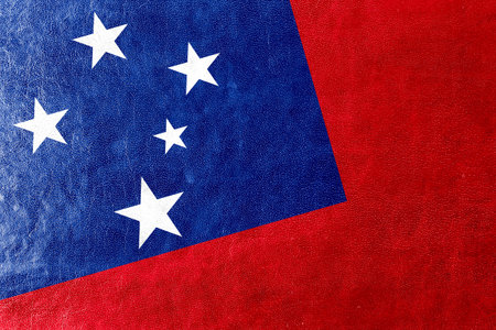 Samoa Flag painted on leather textureの写真素材