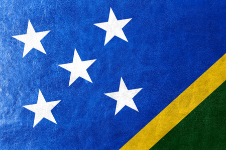 Solomon Islands Flag painted on leather texture