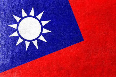 Taiwan Flag painted on leather textureの写真素材