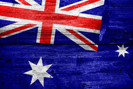 Australia Flag painted on old wood plank textureの写真素材