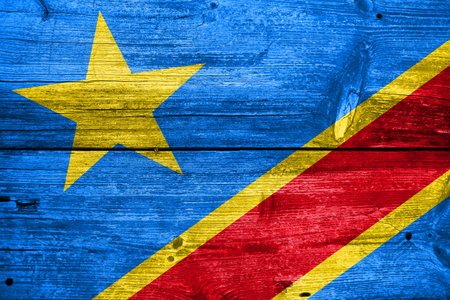 Democratic Republic of the Congo Flag painted on old wood plank texture