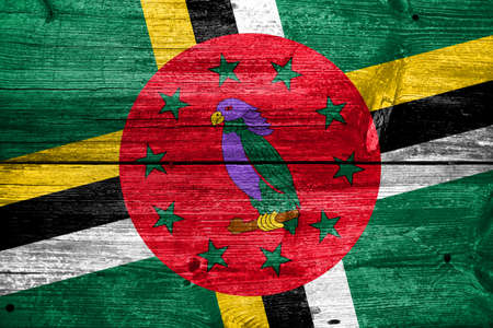 Dominica Flag painted on old wood plank textureの写真素材