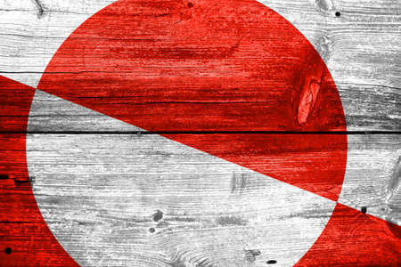 Greenland Flag painted on old wood plank textureの写真素材